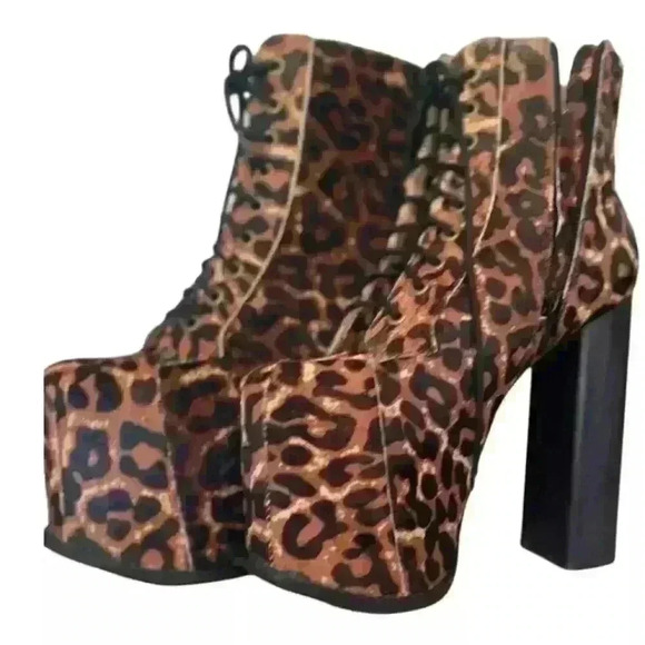 Jeffrey Campbell Womens Tan Leopard Print Lace-Up Platform Boots Size 7M - Picture 11 of 14